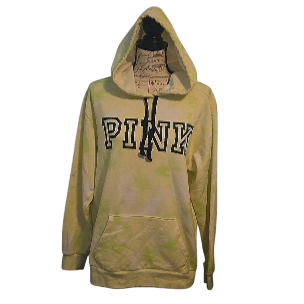 PINK Victoria's Secret Neon Yellow Tye Dye Slouchy Hoodie Small S-GUC